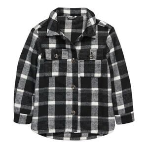 Old Navy Girls Oversized Soft Plaid Shacket Size 8 Black Plaid